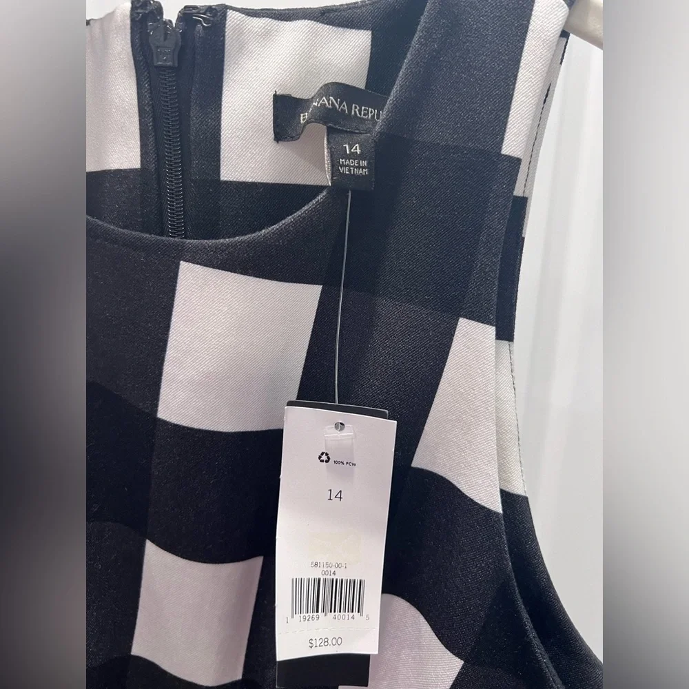 NWT Banana Republic Black and White Checkered Dress Size 14 - Picture 4 of 6